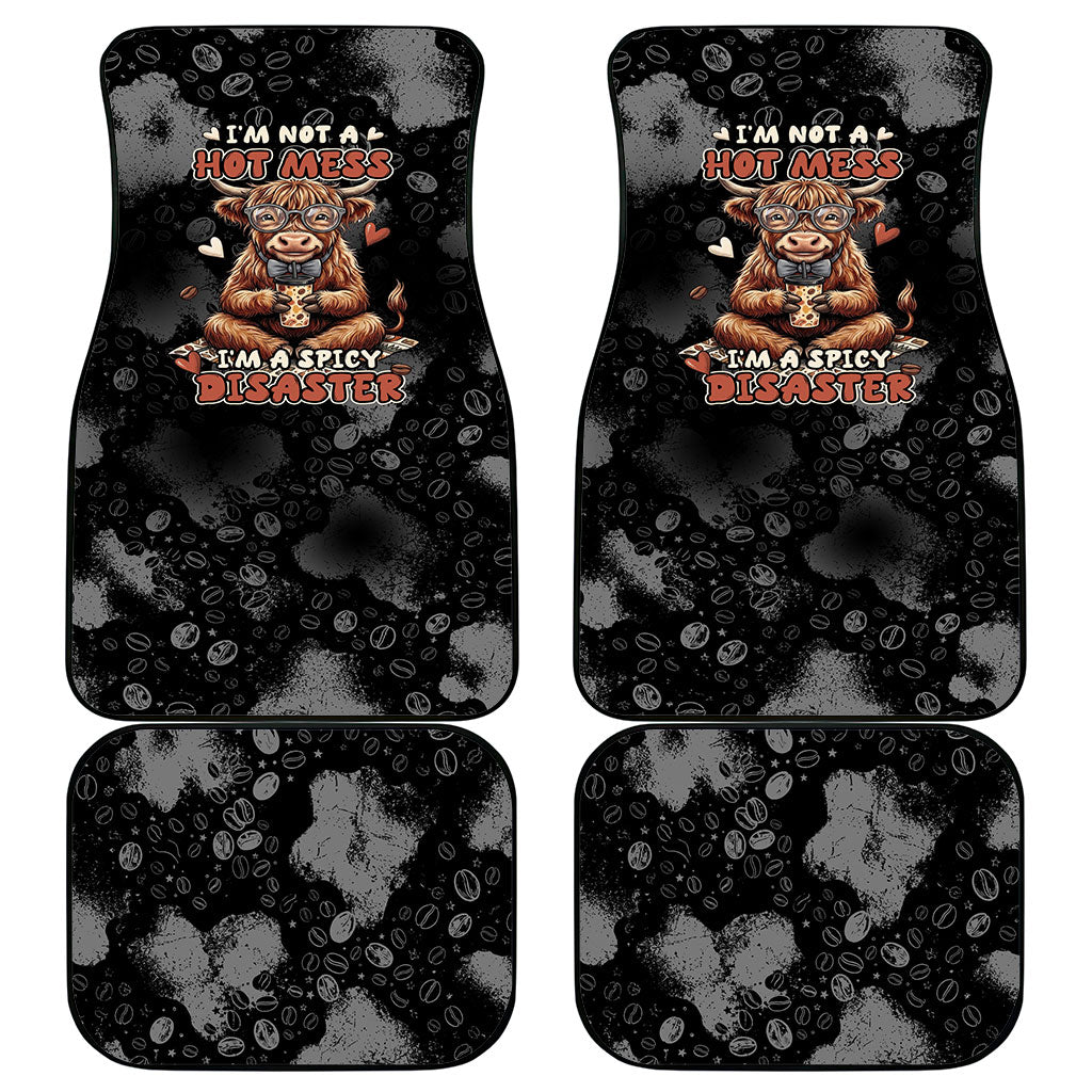 Hot Mess Highland Cow Car Mats Funny Cute Coffee Lover - Im A Spicy Disaster