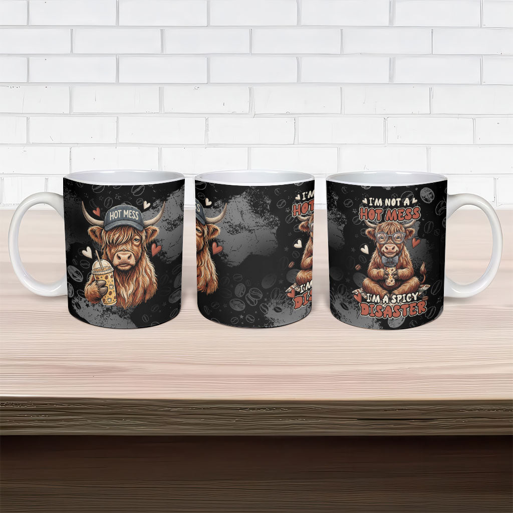 Hot Mess Highland Cow Ceramic Mug Funny Cute Coffee Lover - Im A Spicy Disaster
