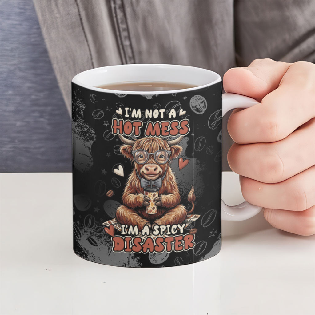 Hot Mess Highland Cow Ceramic Mug Funny Cute Coffee Lover - Im A Spicy Disaster
