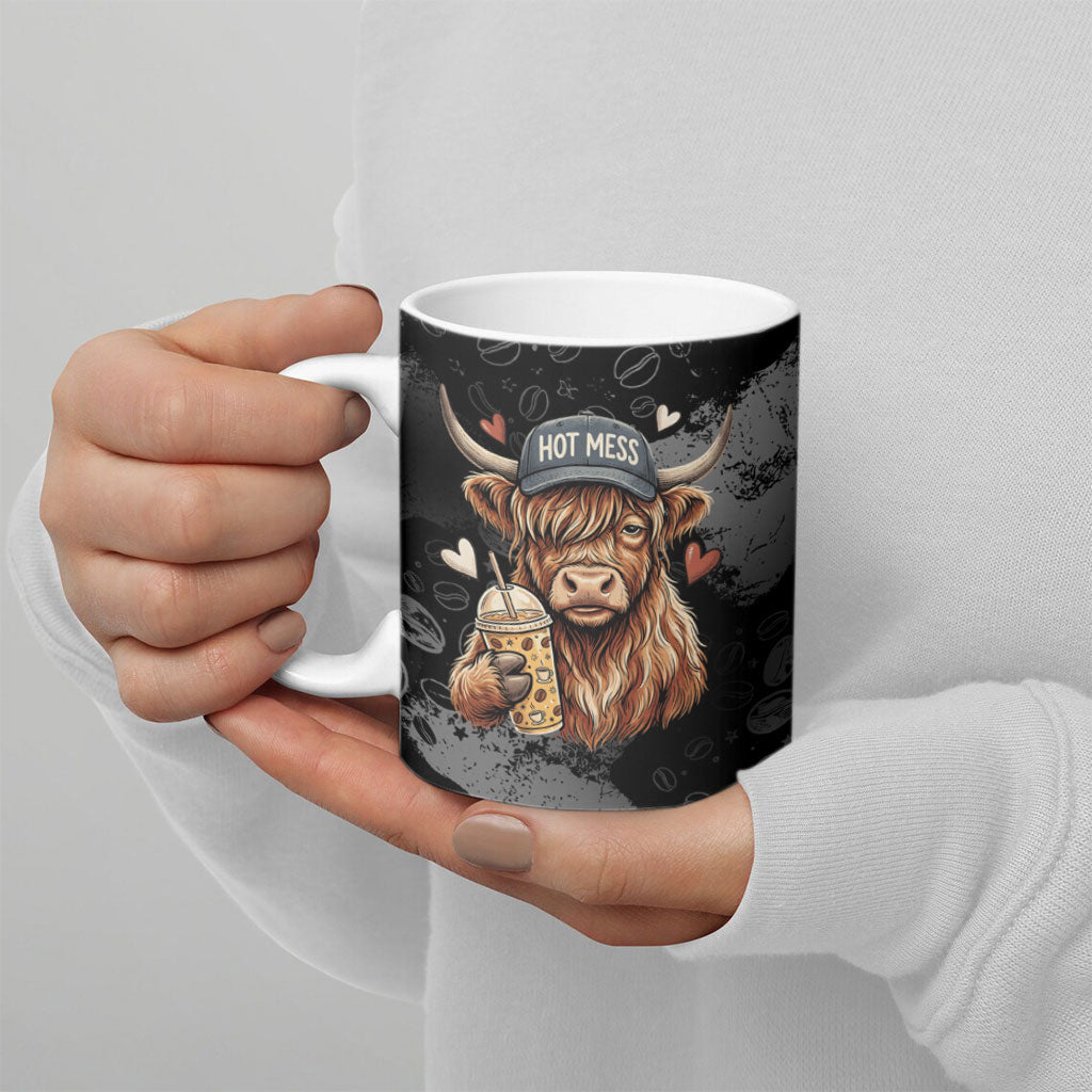 Hot Mess Highland Cow Ceramic Mug Funny Cute Coffee Lover - Im A Spicy Disaster