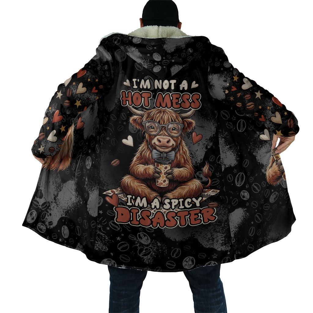 Hot Mess Highland Cow Cloak Funny Cute Coffee Lover - Im A Spicy Disaster