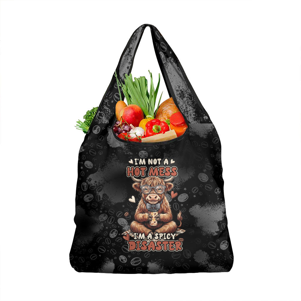 Hot Mess Highland Cow Grocery Bag Funny Cute Coffee Lover - Im A Spicy Disaster