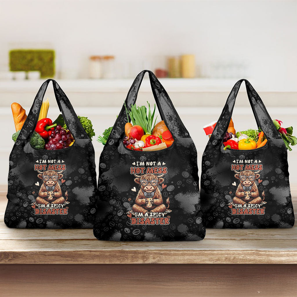 Hot Mess Highland Cow Grocery Bag Funny Cute Coffee Lover - Im A Spicy Disaster