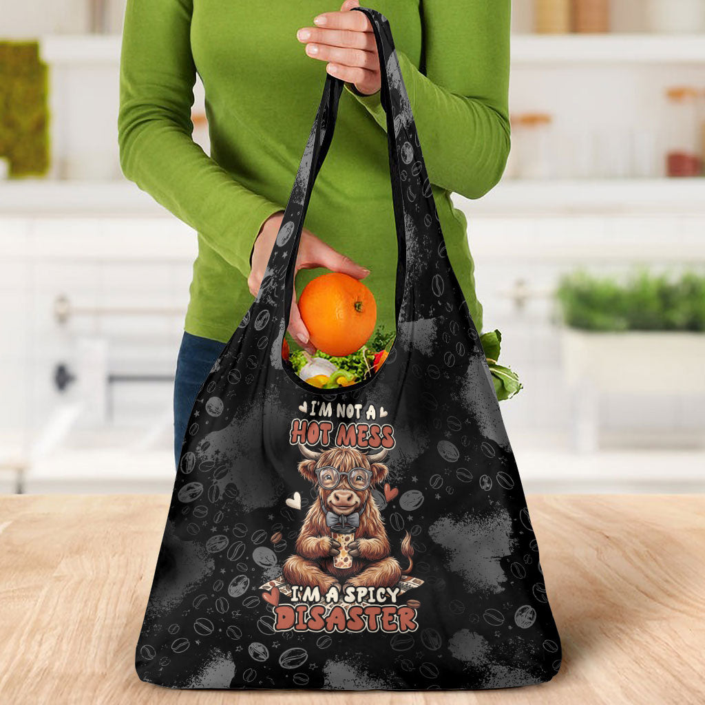 Hot Mess Highland Cow Grocery Bag Funny Cute Coffee Lover - Im A Spicy Disaster
