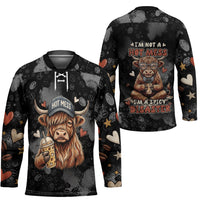 Hot Mess Highland Cow Hockey Jersey Funny Cute Coffee Lover - Im A Spicy Disaster