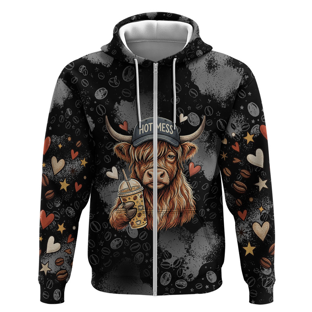 Hot Mess Highland Cow Hoodie Funny Cute Coffee Lover - Im A Spicy Disaster
