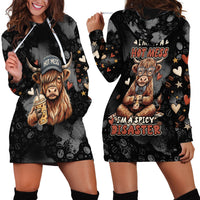 Hot Mess Highland Cow Hoodie Dress Funny Cute Coffee Lover - Im A Spicy Disaster