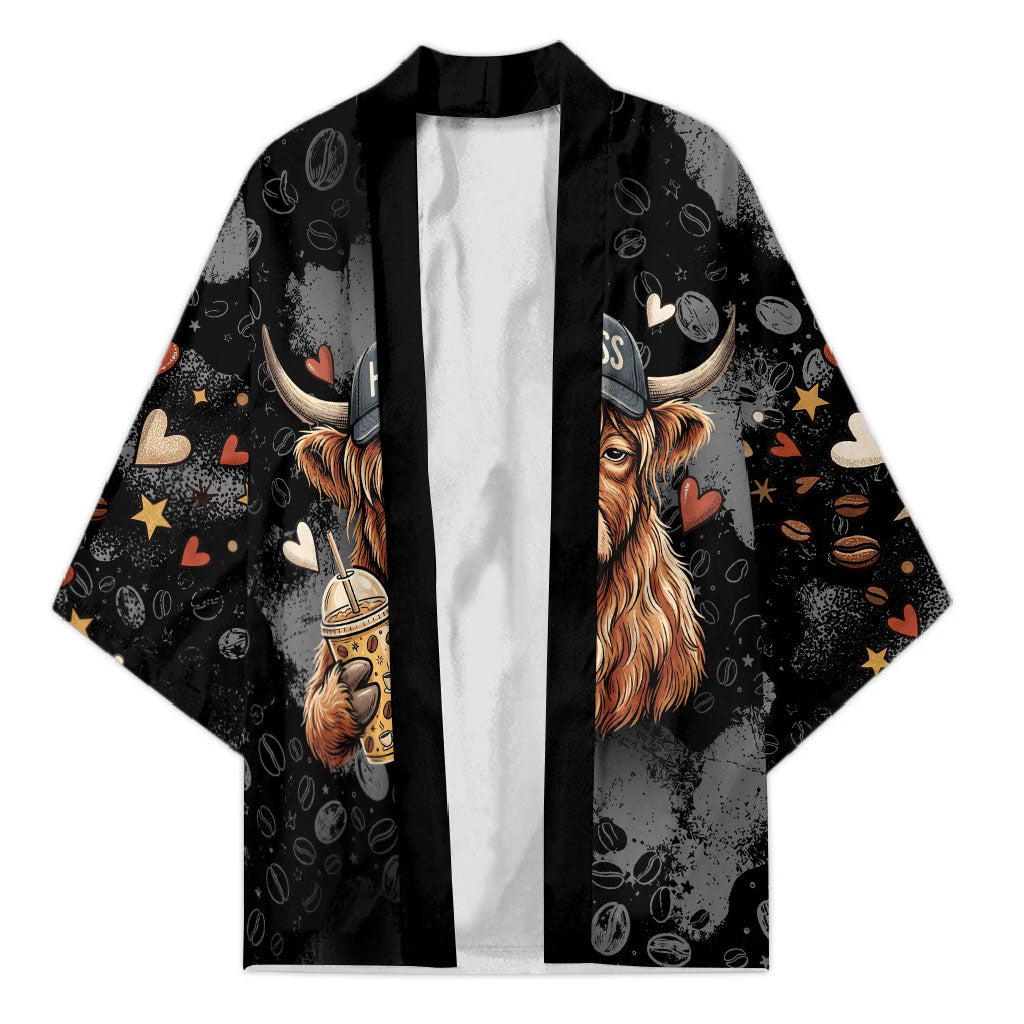 Hot Mess Highland Cow Kimono Funny Cute Coffee Lover - Im A Spicy Disaster