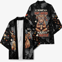 Hot Mess Highland Cow Kimono Funny Cute Coffee Lover - Im A Spicy Disaster