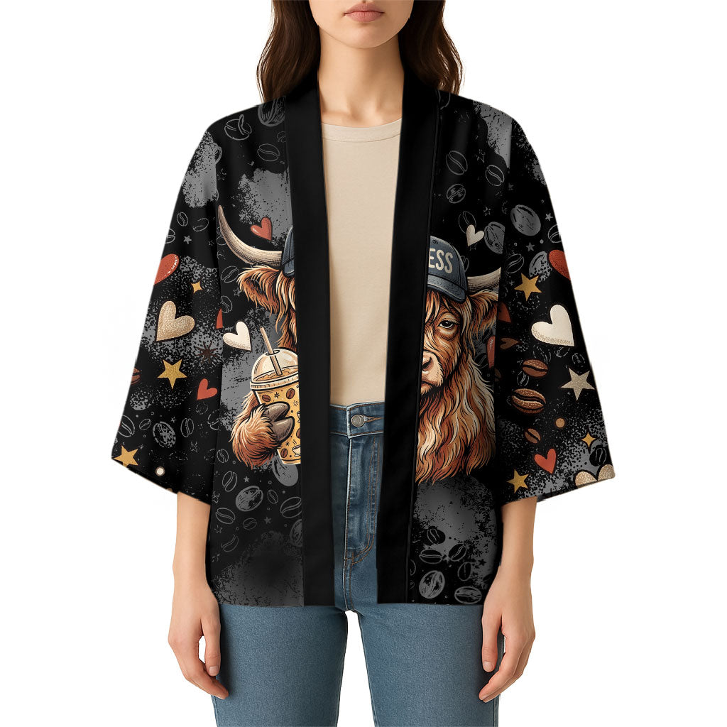 Hot Mess Highland Cow Kimono Funny Cute Coffee Lover - Im A Spicy Disaster
