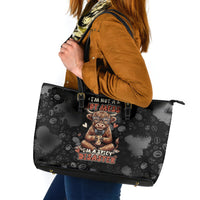 Hot Mess Highland Cow Leather Tote Bag Funny Cute Coffee Lover - Im A Spicy Disaster