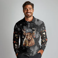 Hot Mess Highland Cow Long Sleeve Polo Shirt Funny Cute Coffee Lover - Im A Spicy Disaster