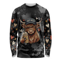 Hot Mess Highland Cow Long Sleeve Shirt Funny Cute Coffee Lover - Im A Spicy Disaster