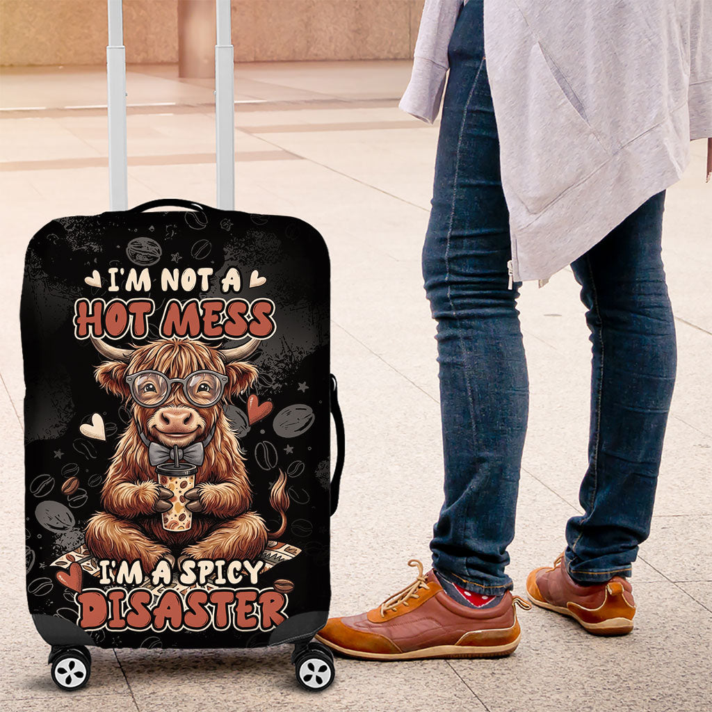 Hot Mess Highland Cow Luggage Cover Funny Cute Coffee Lover - Im A Spicy Disaster