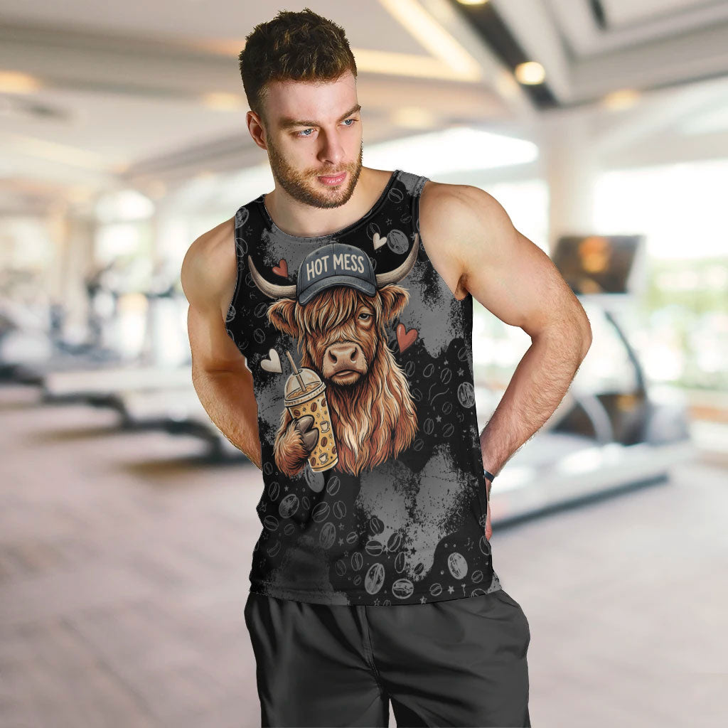 Hot Mess Highland Cow Men Tank Top Funny Cute Coffee Lover - Im A Spicy Disaster