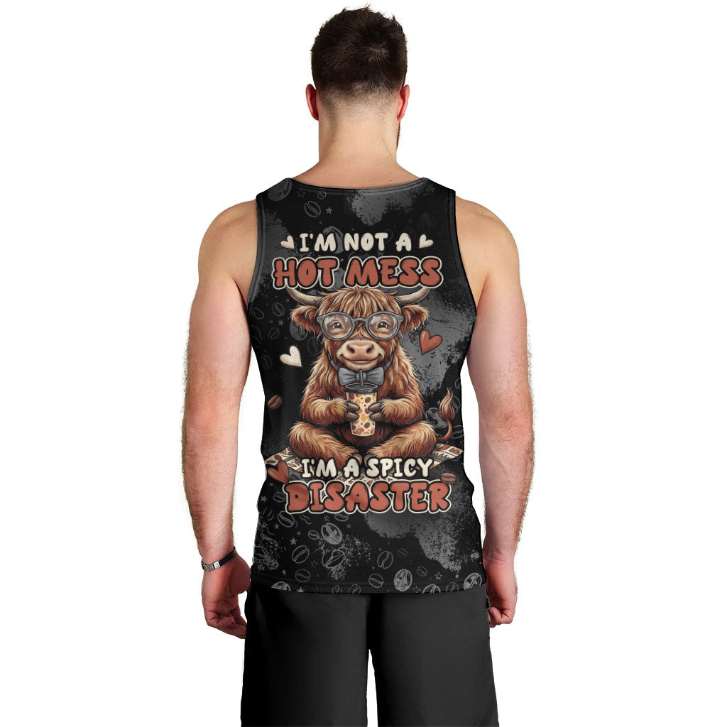 Hot Mess Highland Cow Men Tank Top Funny Cute Coffee Lover - Im A Spicy Disaster