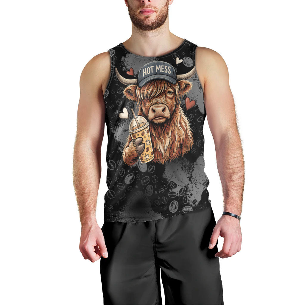 Hot Mess Highland Cow Men Tank Top Funny Cute Coffee Lover - Im A Spicy Disaster