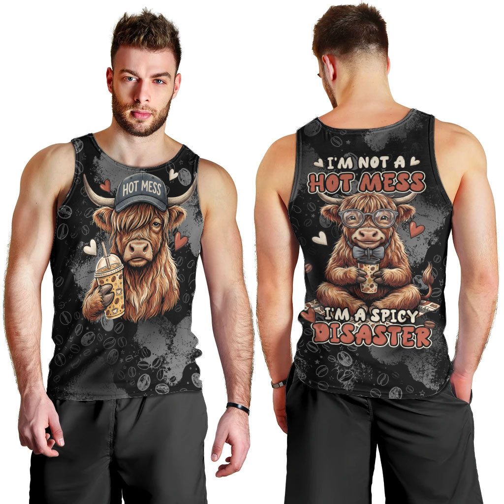 Hot Mess Highland Cow Men Tank Top Funny Cute Coffee Lover - Im A Spicy Disaster