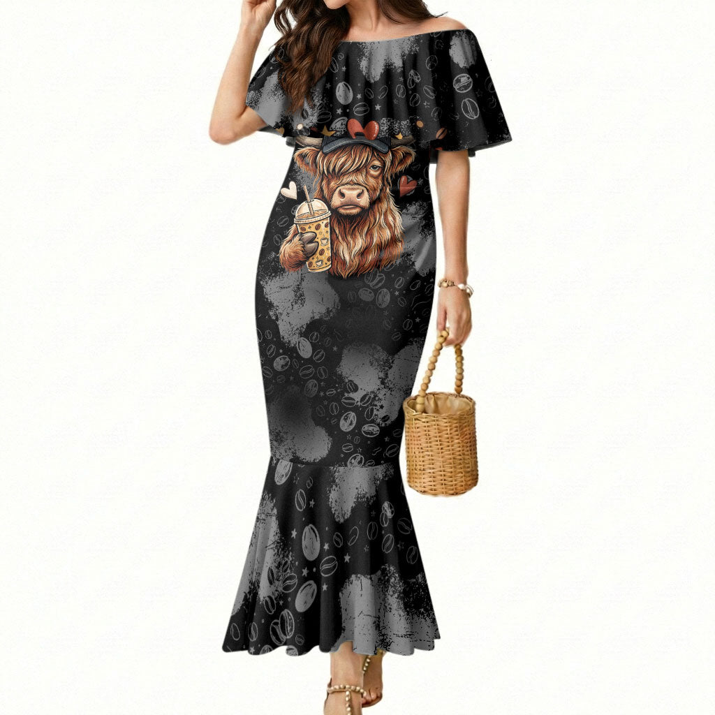 Hot Mess Highland Cow Mermaid Dress Funny Cute Coffee Lover - Im A Spicy Disaster