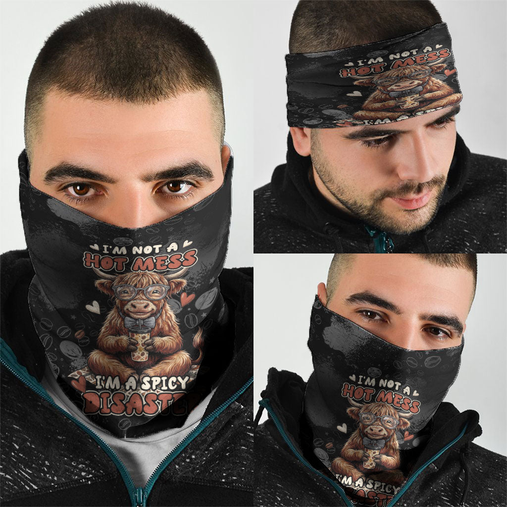 Hot Mess Highland Cow Neck Gaiter Funny Cute Coffee Lover - Im A Spicy Disaster