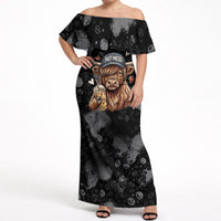 Hot Mess Highland Cow Off Shoulder Maxi Dress Funny Cute Coffee Lover - Im A Spicy Disaster