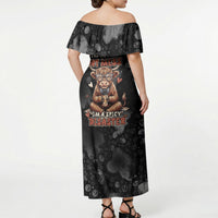 Hot Mess Highland Cow Off Shoulder Maxi Dress Funny Cute Coffee Lover - Im A Spicy Disaster