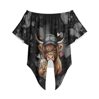 Hot Mess Highland Cow Off Shoulder Wrap Waist Top Funny Cute Coffee Lover - Im A Spicy Disaster
