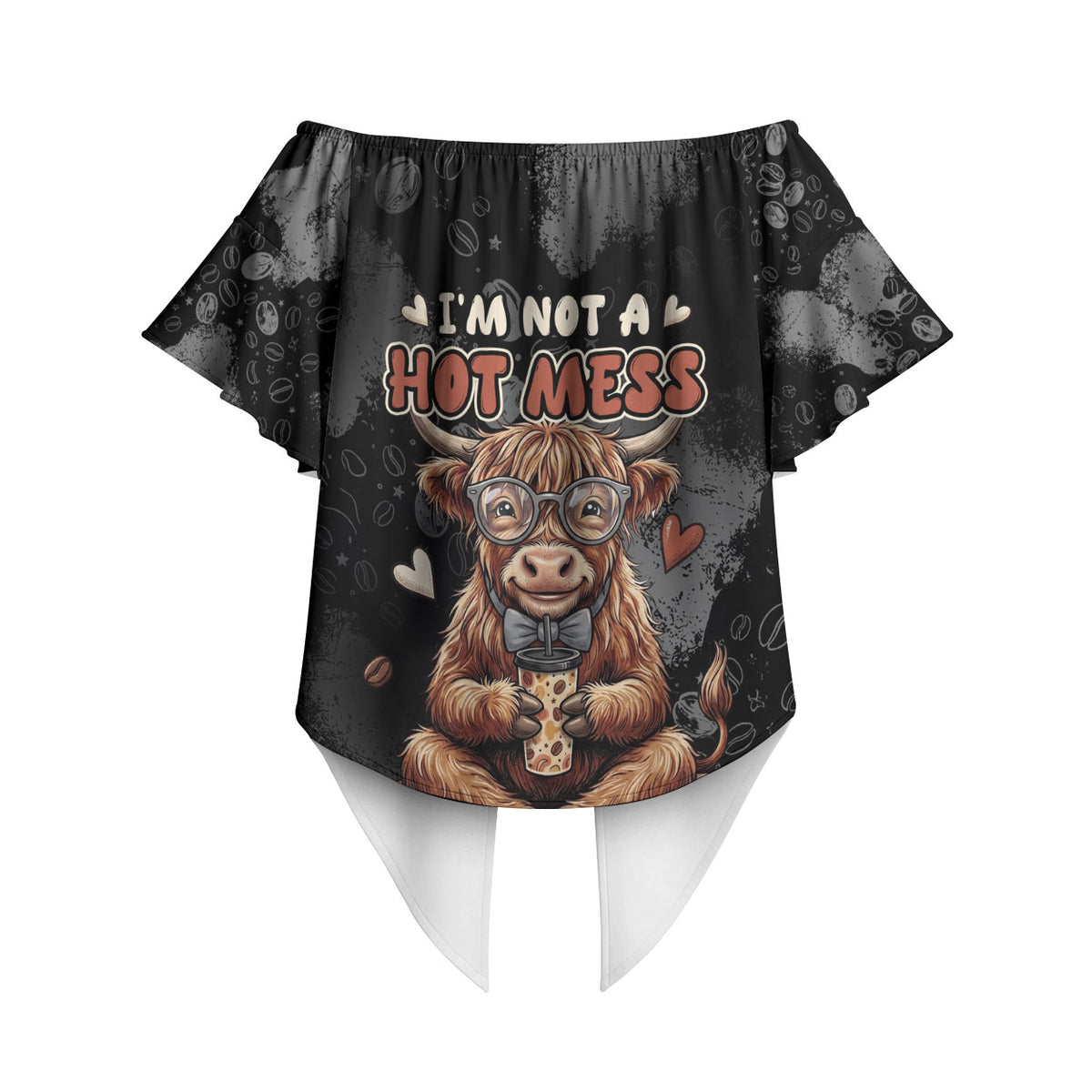 Hot Mess Highland Cow Off Shoulder Wrap Waist Top Funny Cute Coffee Lover - Im A Spicy Disaster