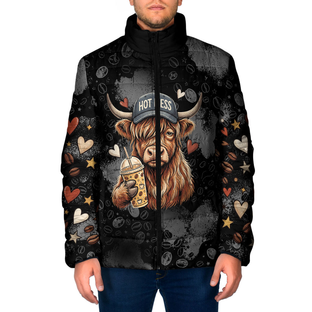 Hot Mess Highland Cow Padded Jacket Funny Cute Coffee Lover - Im A Spicy Disaster