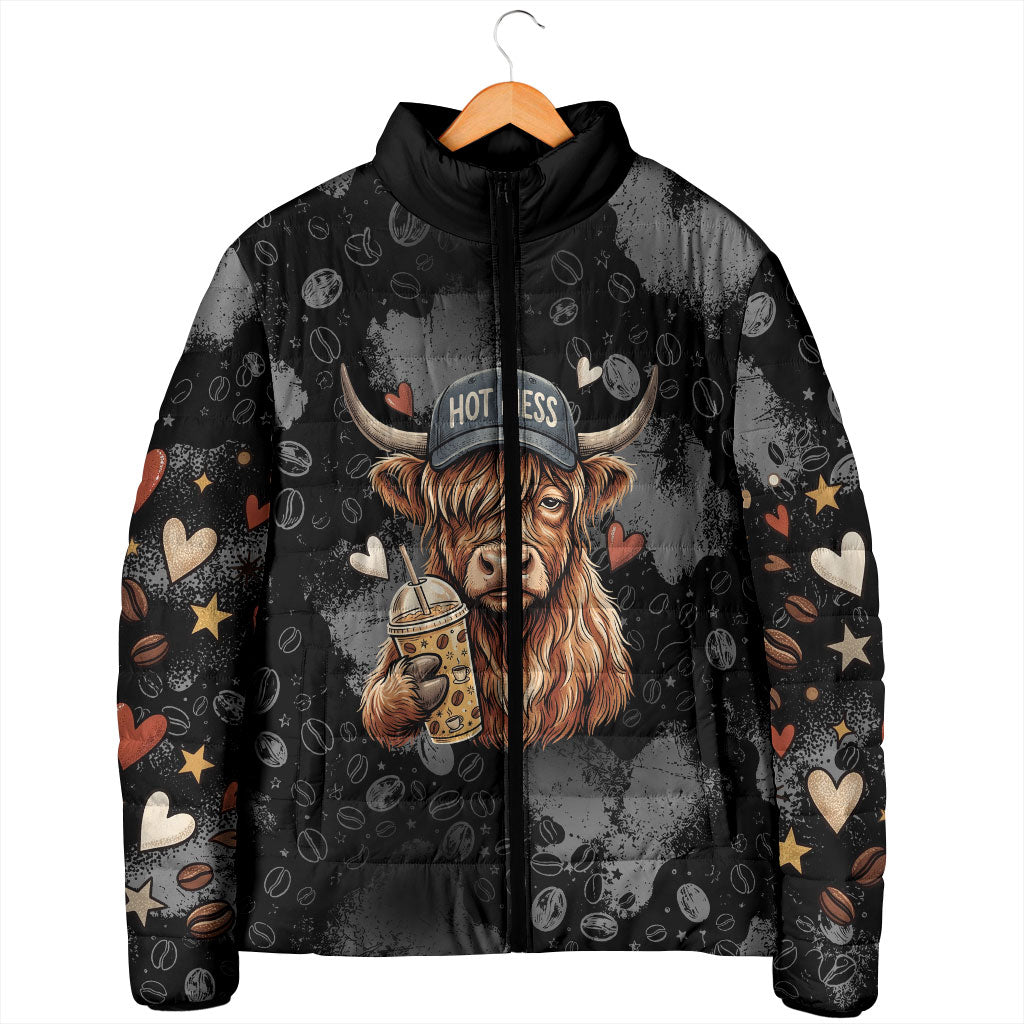 Hot Mess Highland Cow Padded Jacket Funny Cute Coffee Lover - Im A Spicy Disaster