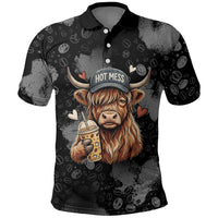 Hot Mess Highland Cow Polo Shirt Funny Cute Coffee Lover - Im A Spicy Disaster