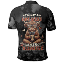 Hot Mess Highland Cow Polo Shirt Funny Cute Coffee Lover - Im A Spicy Disaster