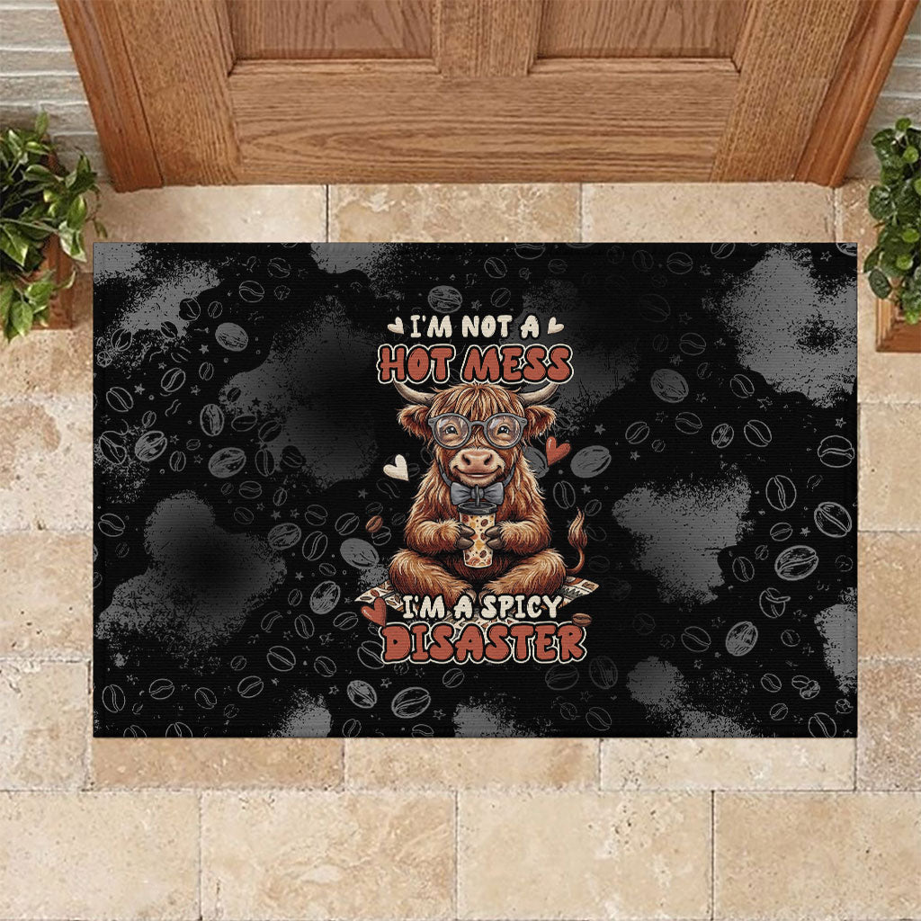 Hot Mess Highland Cow Rubber Doormat Funny Cute Coffee Lover - Im A Spicy Disaster