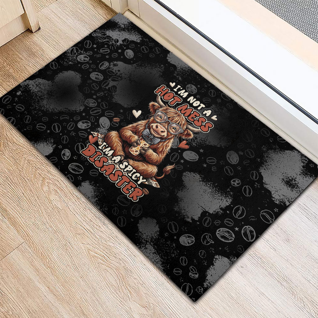 Hot Mess Highland Cow Rubber Doormat Funny Cute Coffee Lover - Im A Spicy Disaster