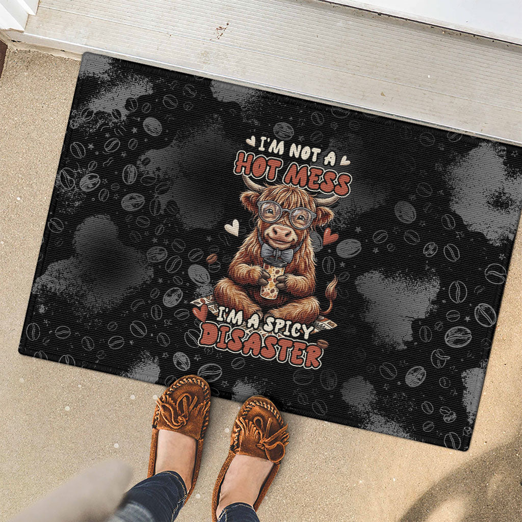 Hot Mess Highland Cow Rubber Doormat Funny Cute Coffee Lover - Im A Spicy Disaster