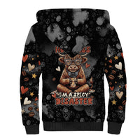Hot Mess Highland Cow Sherpa Hoodie Funny Cute Coffee Lover - Im A Spicy Disaster