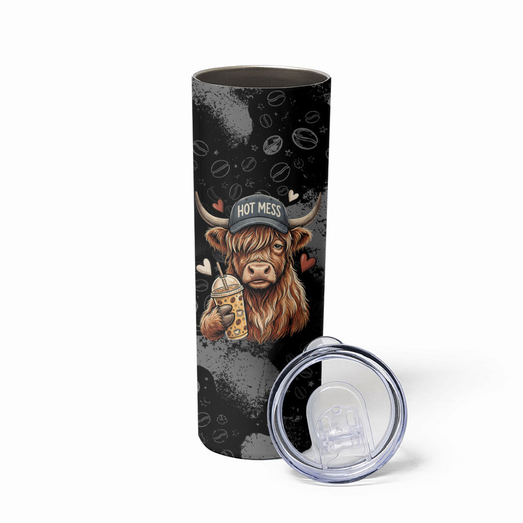 Hot Mess Highland Cow Skinny Tumbler Funny Cute Coffee Lover - Im A Spicy Disaster