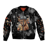 Hot Mess Highland Cow Sleeve Zip Bomber Jacket Funny Cute Coffee Lover - Im A Spicy Disaster