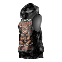 Hot Mess Highland Cow Sleeveless Hoodie Funny Cute Coffee Lover - Im A Spicy Disaster