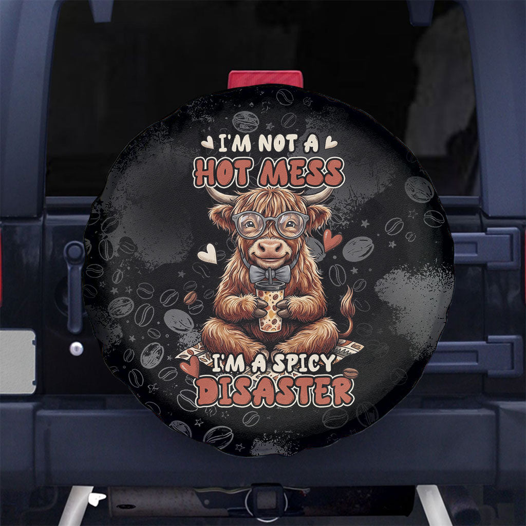 Hot Mess Highland Cow Spare Tire Cover Funny Cute Coffee Lover - Im A Spicy Disaster