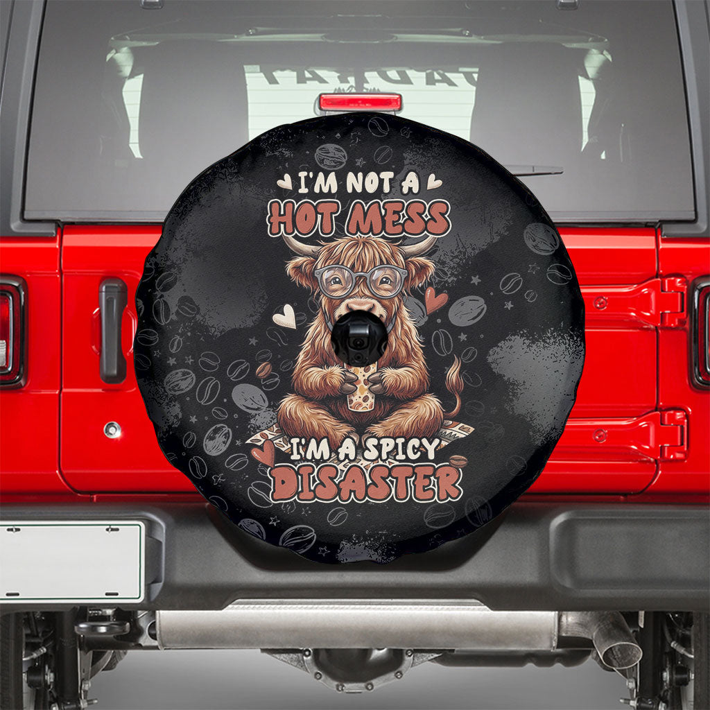 Hot Mess Highland Cow Spare Tire Cover Funny Cute Coffee Lover - Im A Spicy Disaster