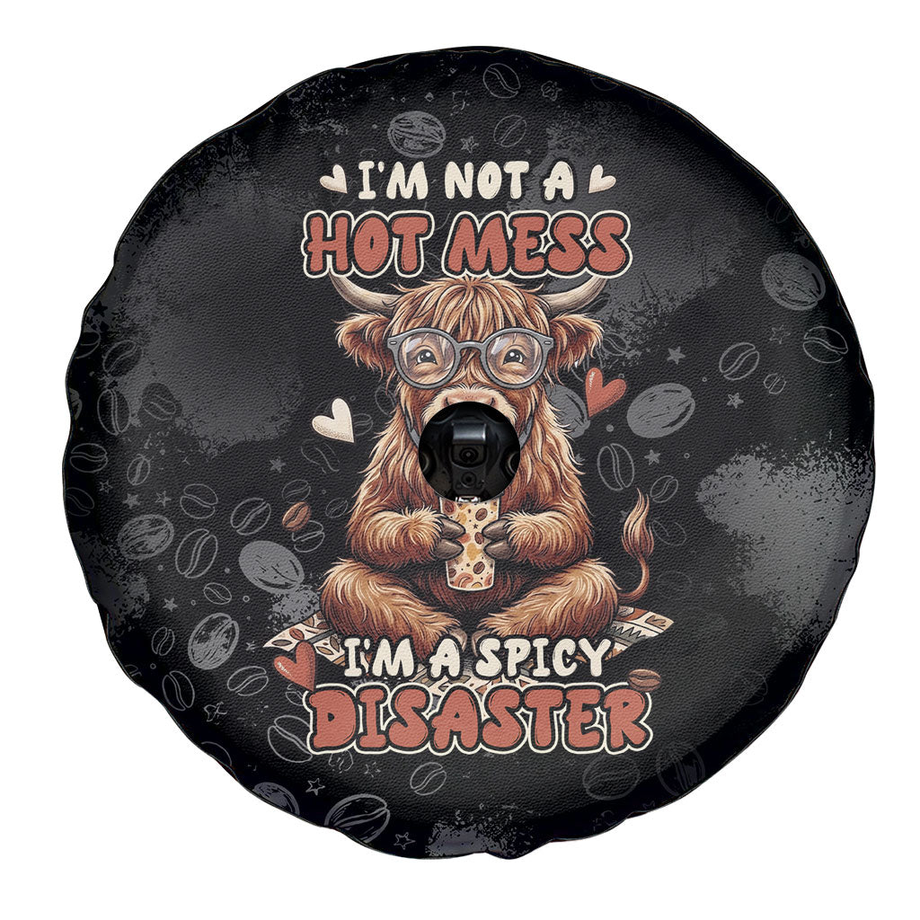 Hot Mess Highland Cow Spare Tire Cover Funny Cute Coffee Lover - Im A Spicy Disaster