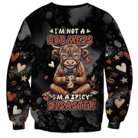 Hot Mess Highland Cow Sweatshirt Funny Cute Coffee Lover - Im A Spicy Disaster