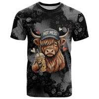 Hot Mess Highland Cow T Shirt Funny Cute Coffee Lover - Im A Spicy Disaster