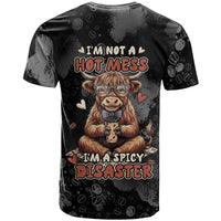Hot Mess Highland Cow T Shirt Funny Cute Coffee Lover - Im A Spicy Disaster