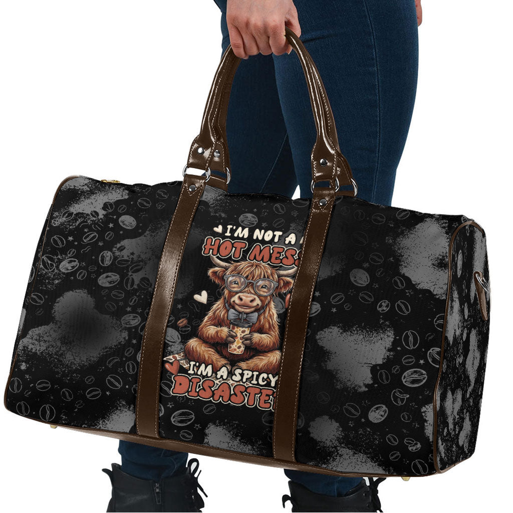 Hot Mess Highland Cow Travel Bag Funny Cute Coffee Lover - Im A Spicy Disaster