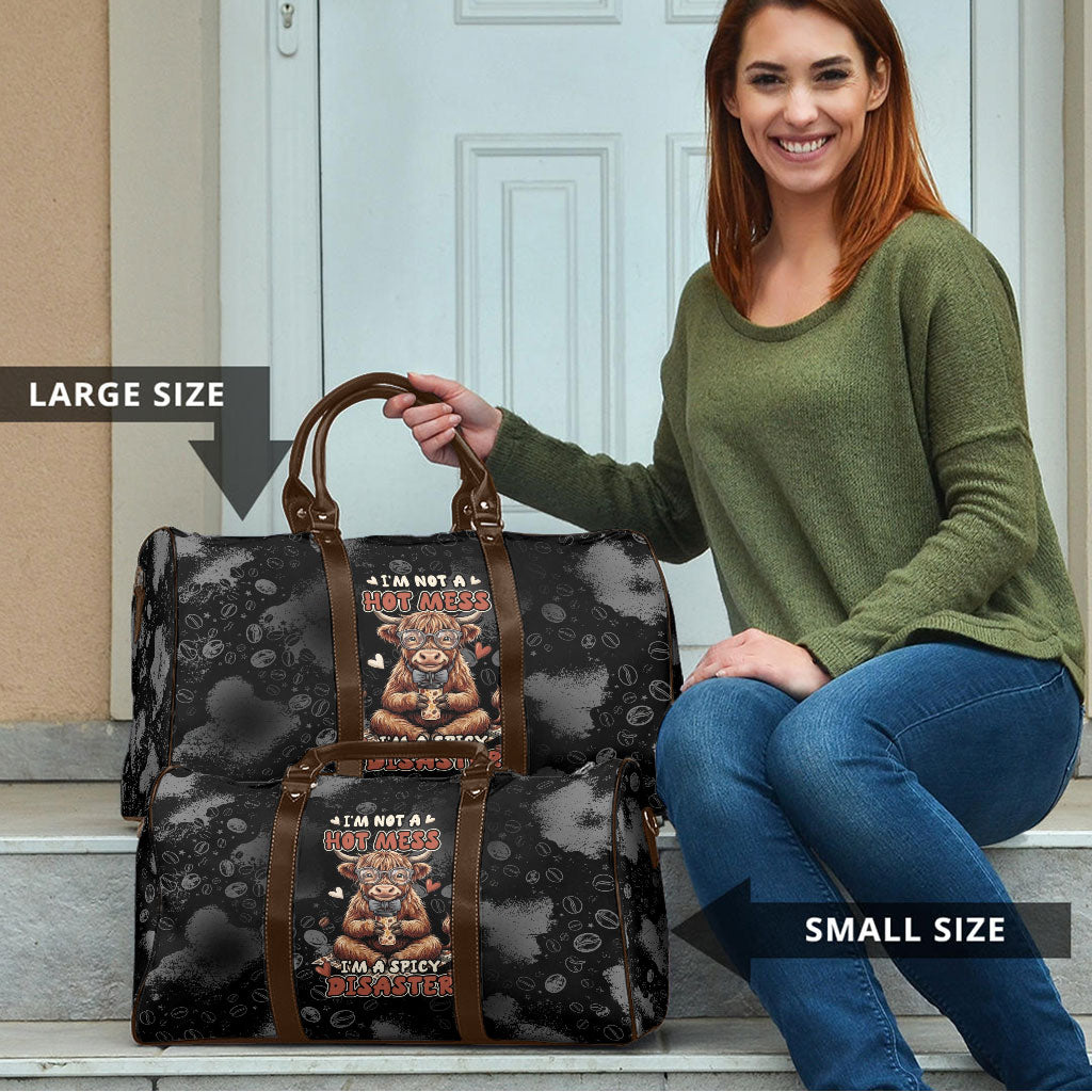 Hot Mess Highland Cow Travel Bag Funny Cute Coffee Lover - Im A Spicy Disaster