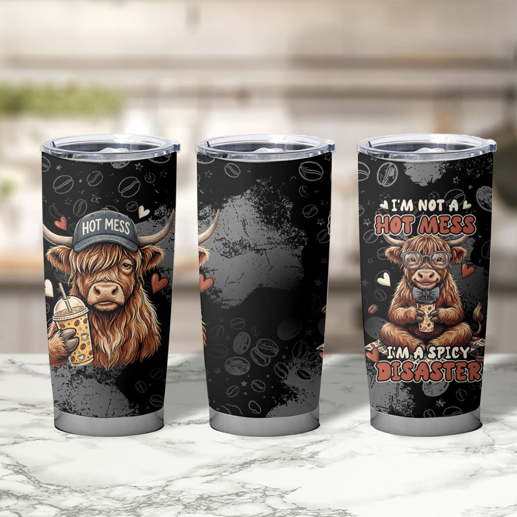 Hot Mess Highland Cow Tumbler Cup Funny Cute Coffee Lover - Im A Spicy Disaster