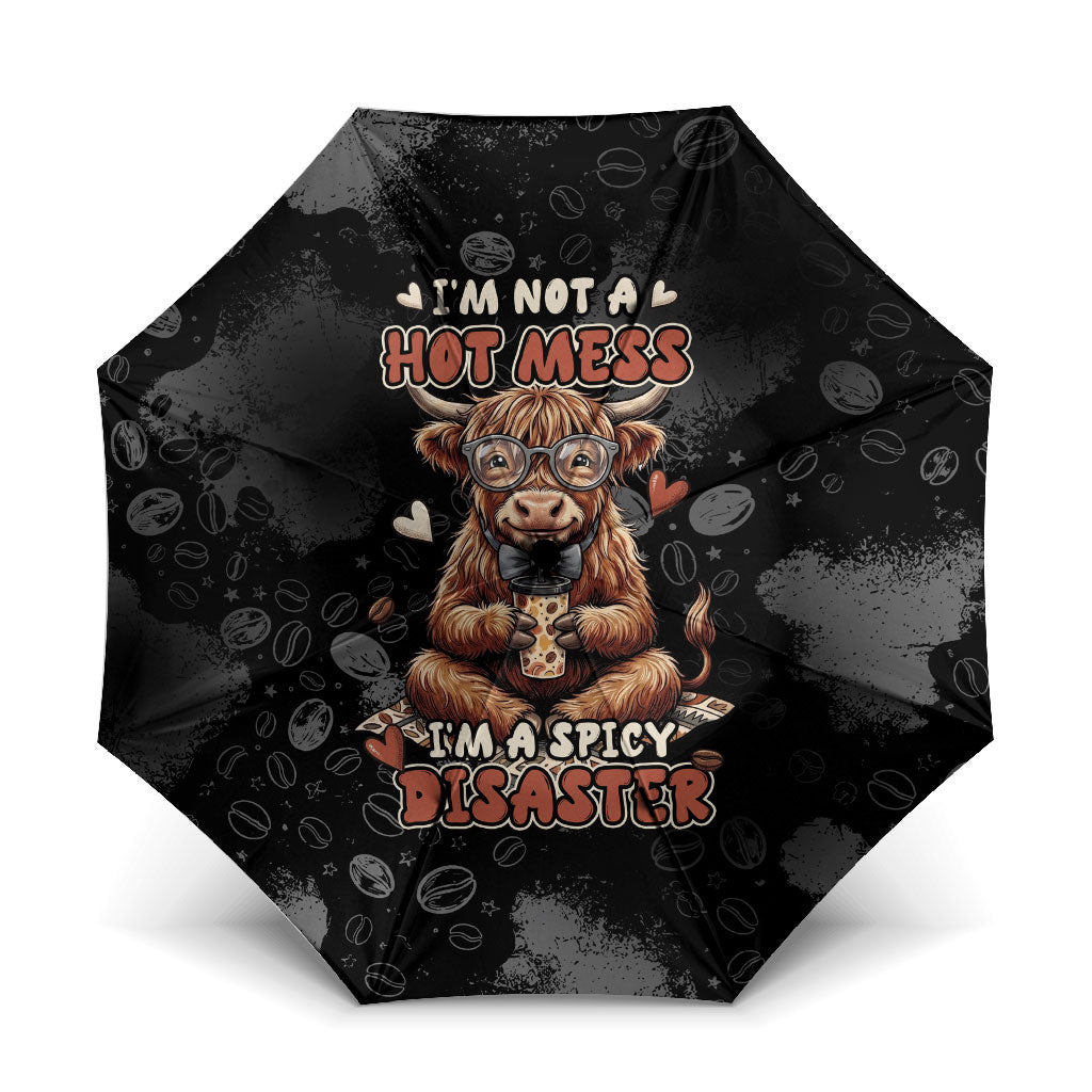 Hot Mess Highland Cow Umbrella Funny Cute Coffee Lover - Im A Spicy Disaster