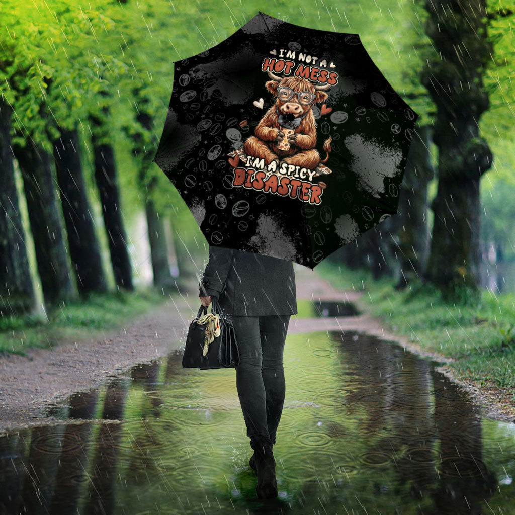 Hot Mess Highland Cow Umbrella Funny Cute Coffee Lover - Im A Spicy Disaster